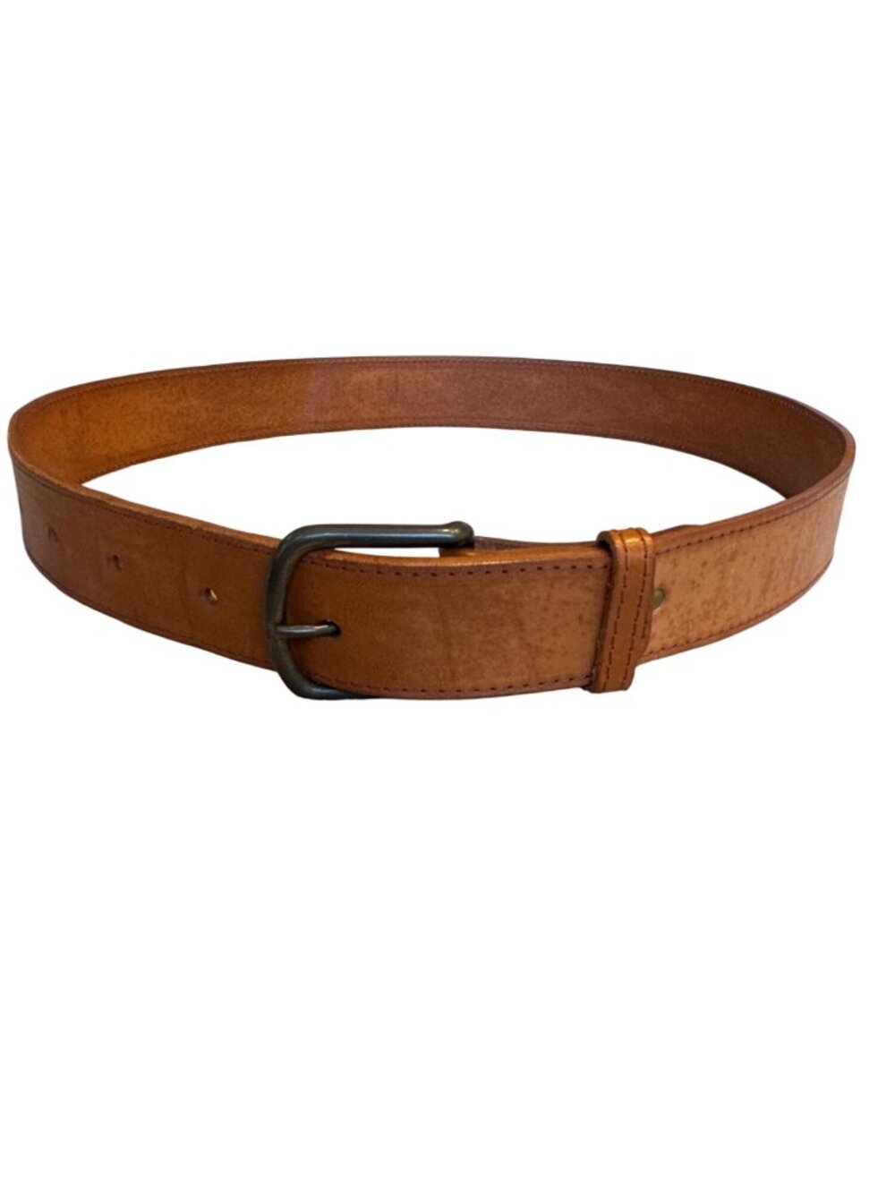 Vintage Tan Leather Belt With Brass Buckle 31.5" Caramel